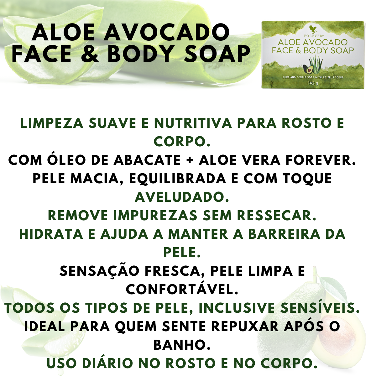 Aloe Avocado Face & Body Soap Sabonete Para Pele Oleosa Abacate Forever living - Imagem 4