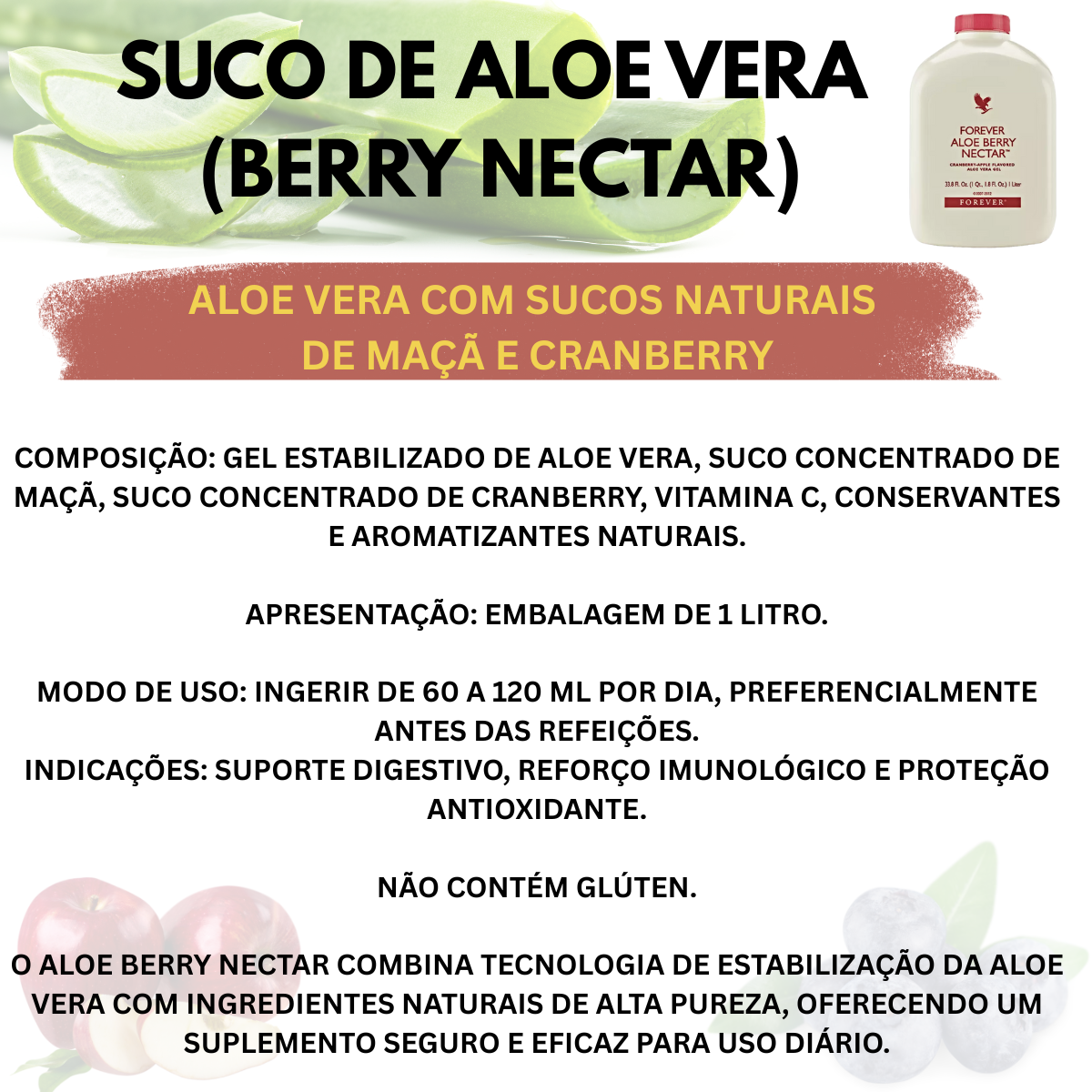 Forever Aloe Berry Nectar Suco Cramberry e Maçã Vegano - Imagem 4