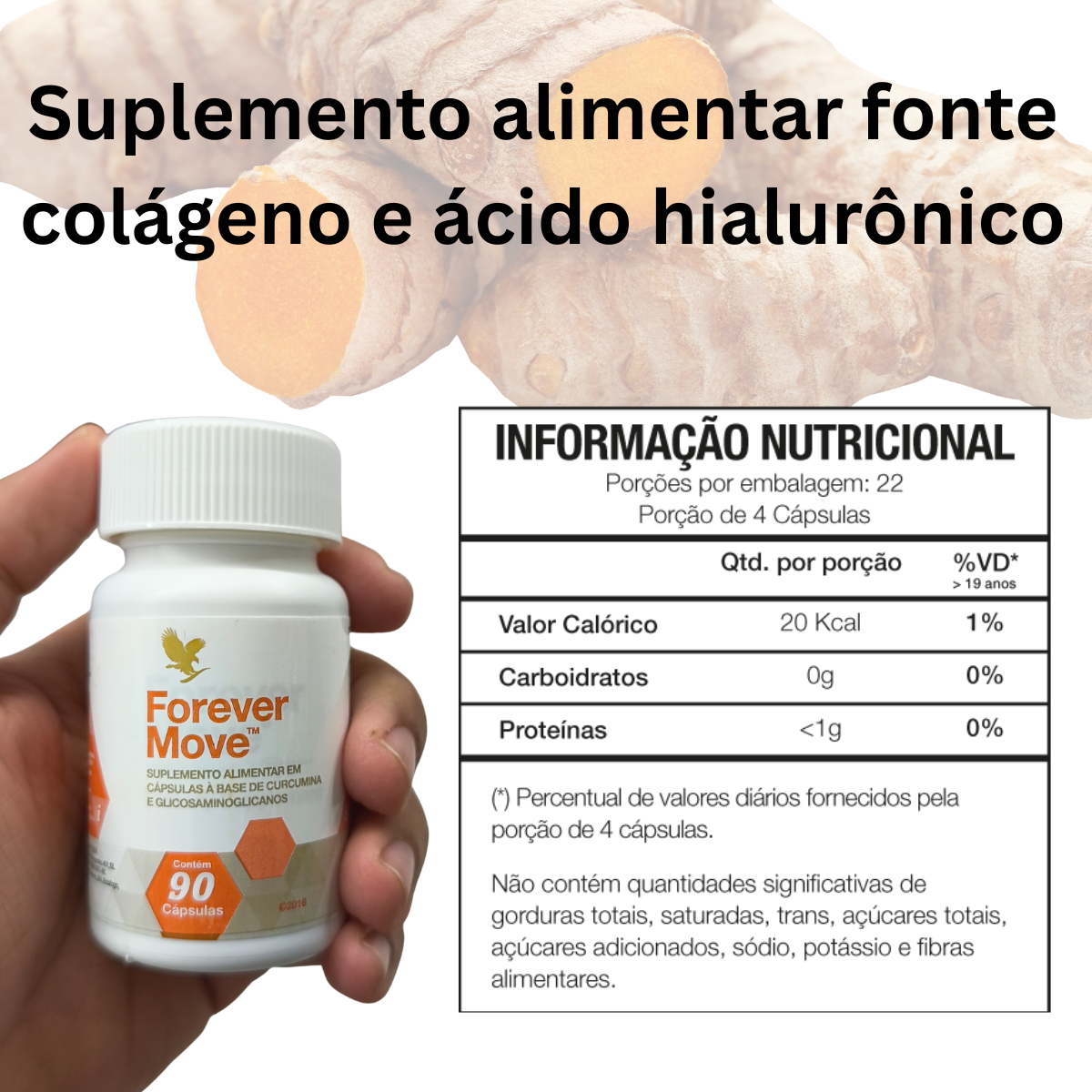 Forever Move Curcumina Colágeno Ácido Hialurônico Glicosaminoglicanos - Imagem 2