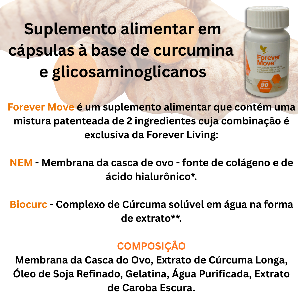 Forever Move Curcumina Colágeno Ácido Hialurônico Glicosaminoglicanos - Imagem 3